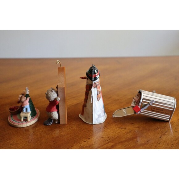 Vtg Lot Of 4 Hallmark Christmas Ornament Tin Snowman Critters Animal Forest Hedg - Picture 11 of 16